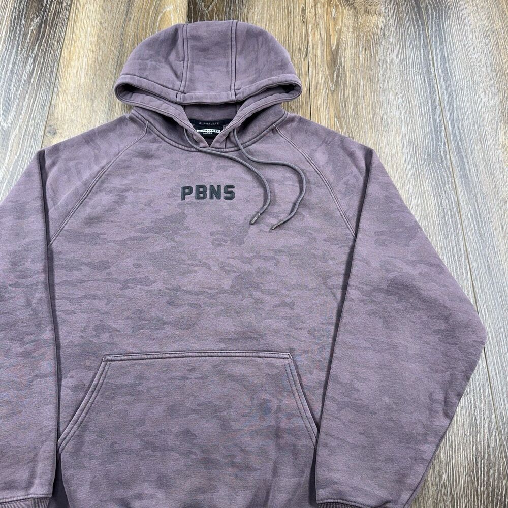 Alphalete Camo Hoodie Mens L Purple Sweatshirt PBNS Gym Workout Pullover Sweater